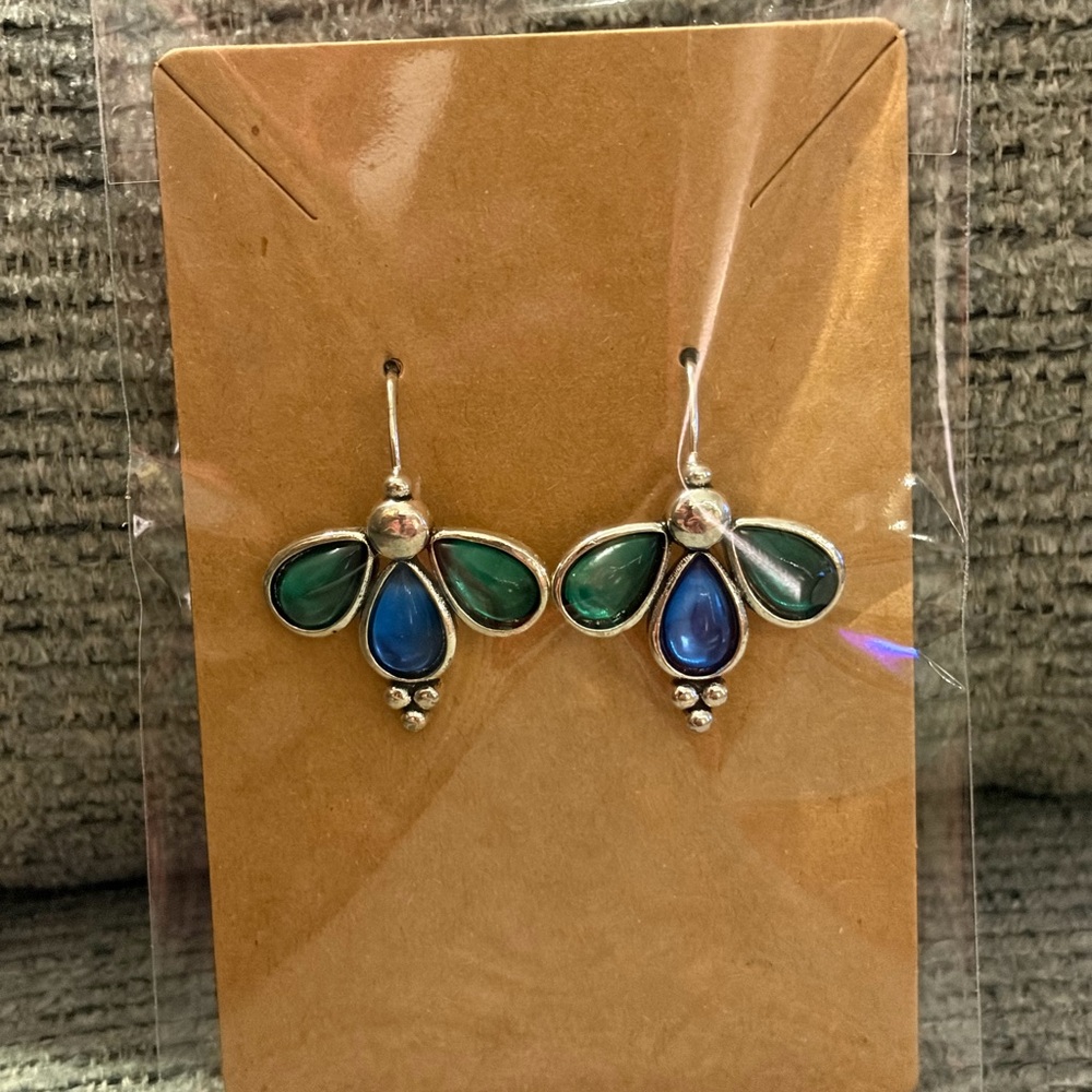 Handcrafted Green & Blue Teardrop Dangle Earrings